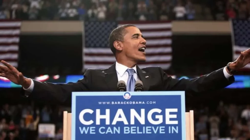 Barack Obama tijdens zijn campagne